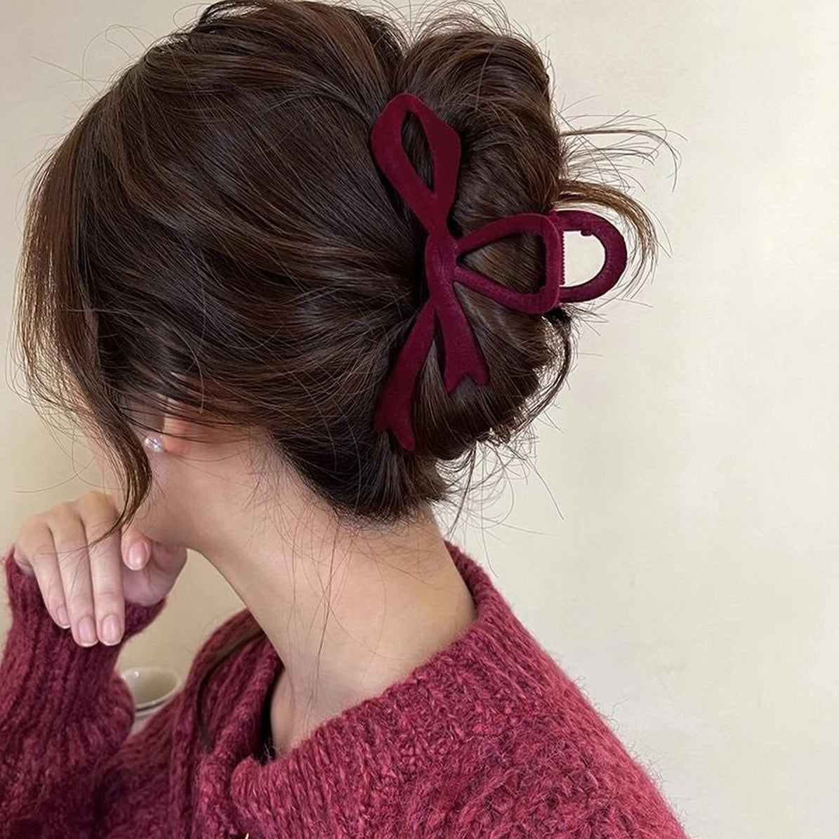 Velvet Bow Hair Clip Red Claw For Elegant Updos