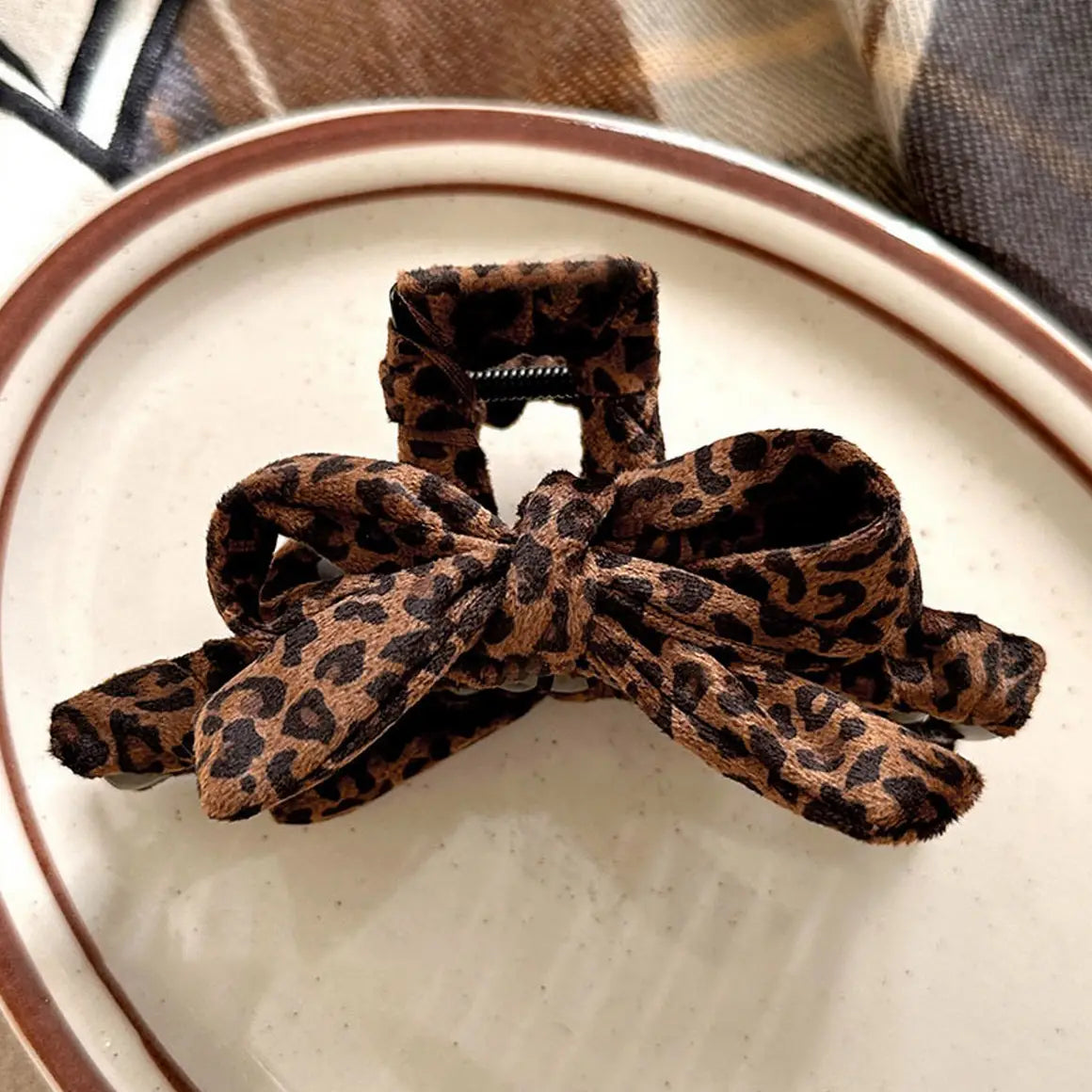 Leopard Bow Hair Claw Large Elegant Shark Clip